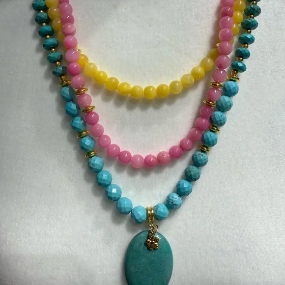 Studio Barse Pink, Yellow, and Turquoise Beaded Necklace - Picture 2 of 4